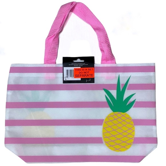 Flip Flop Tote Bag Set Pineapple Tropical Beach Theme Pink White Women’s L 9/10 - Picture 10 of 16